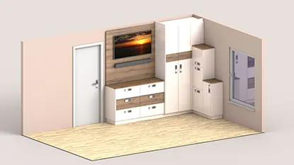 Schlafzimmermöbel als 3D-Entwurf vor Produktion