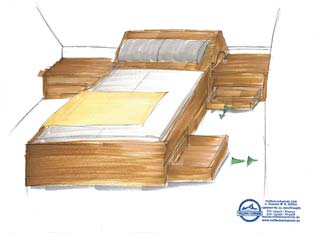 Entwurf Bettmöbel als Handzeichnung